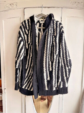 Saint Laurent Zebra Hooded Mohair Cardigan Striped Wool Alpaca Cardigan Black &